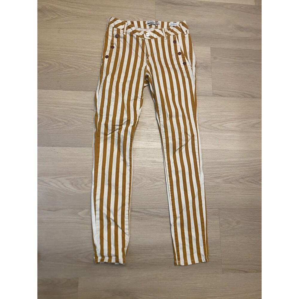 Scotch And Soda Striped Skinny Jeans Mustard And White Button Front 27x32